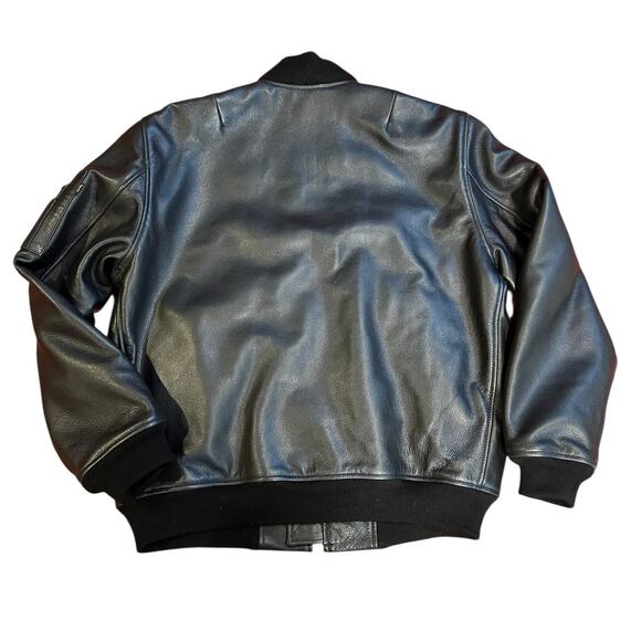 ALPHA INDUSTRIES Black Genuine Leather Full Zip Moto Biker Bomber Jacket LARGE - Picture 2 of 11